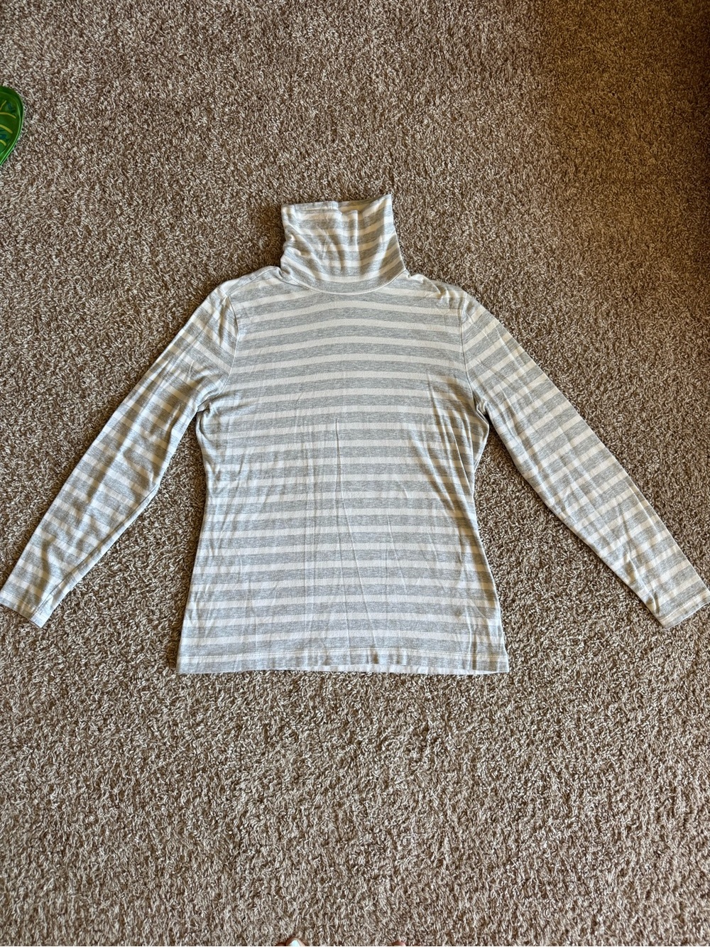 Lands' End Striped Cream and Gray Turtleneck Sweater